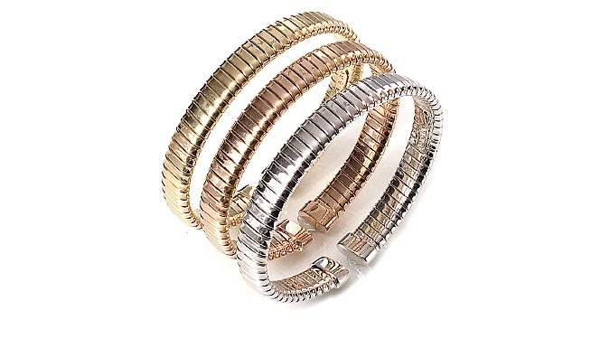 Bracelets jewelry flat shape, small size, 18k gold, avalaible in three colors. Made and Italy jewels.