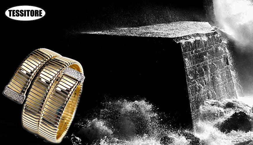 Gold jewellery, evergren jewels, bracelets tubogas handamade italian jewels, 18k gold and diamonds